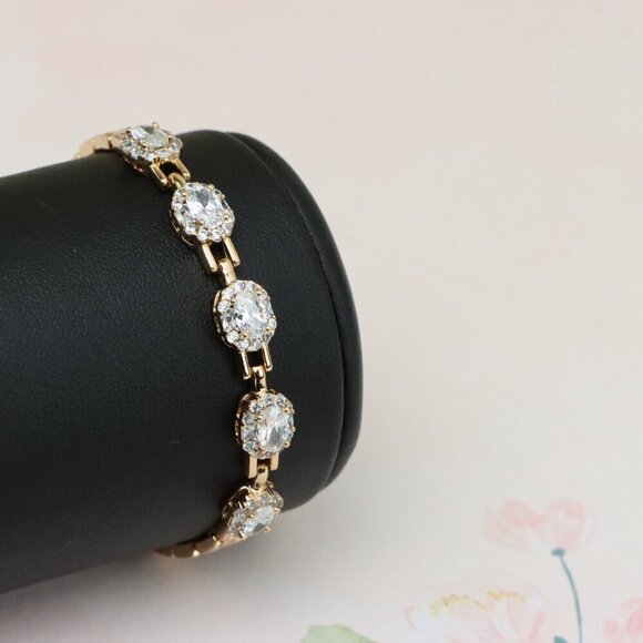 "Oval Cut Sparkling Stone Rose Gold Bracelet with Chain Design, XPBL0826 - Picture 10 of 12